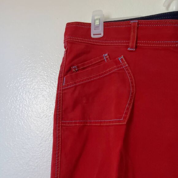 Lee Womens 16 Capri Jeans Red Stretch Button Hem High Rise Zipper 5-Pocket - Picture 8 of 15